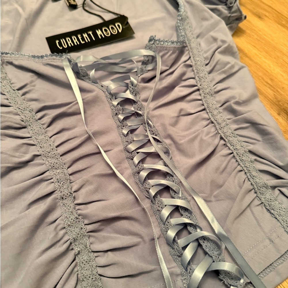 Current Mood Ruched Lace-Up Blouse - Soft Lavender - Picture 3 of 5